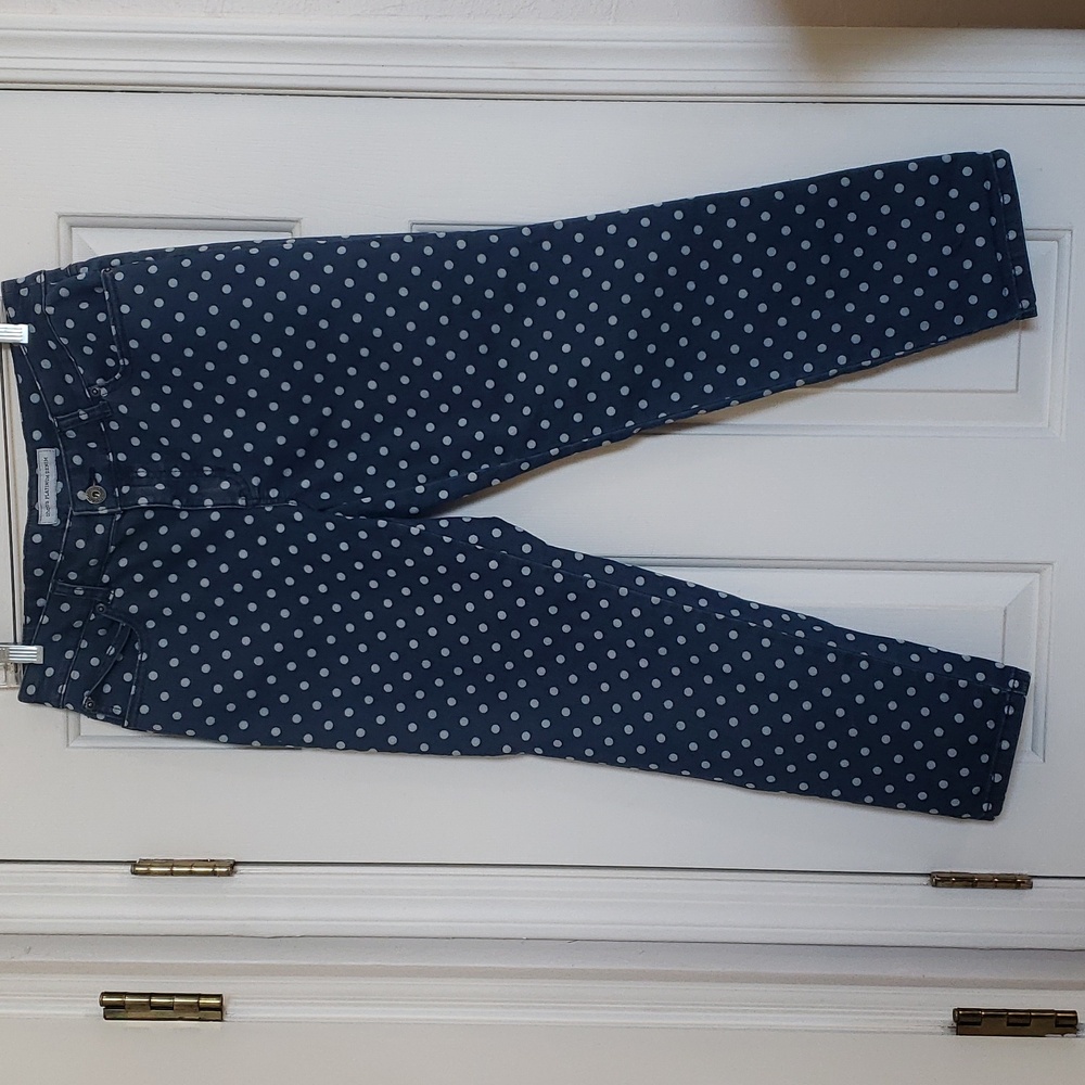 CHICO’S Platinum Blue White Polka Dot Cropped Stretch Denim Jeans Size 0.5 S 6 - Picture 5 of 12